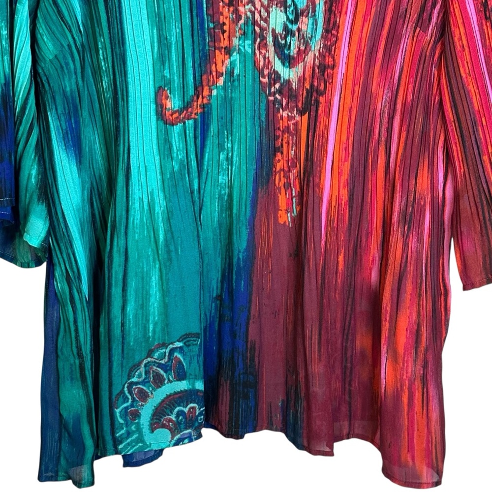 Catherines Graphic Tunic in Green and Red with Funky Retro‎ Hippie Sequins 1XP - Picture 3 of 10